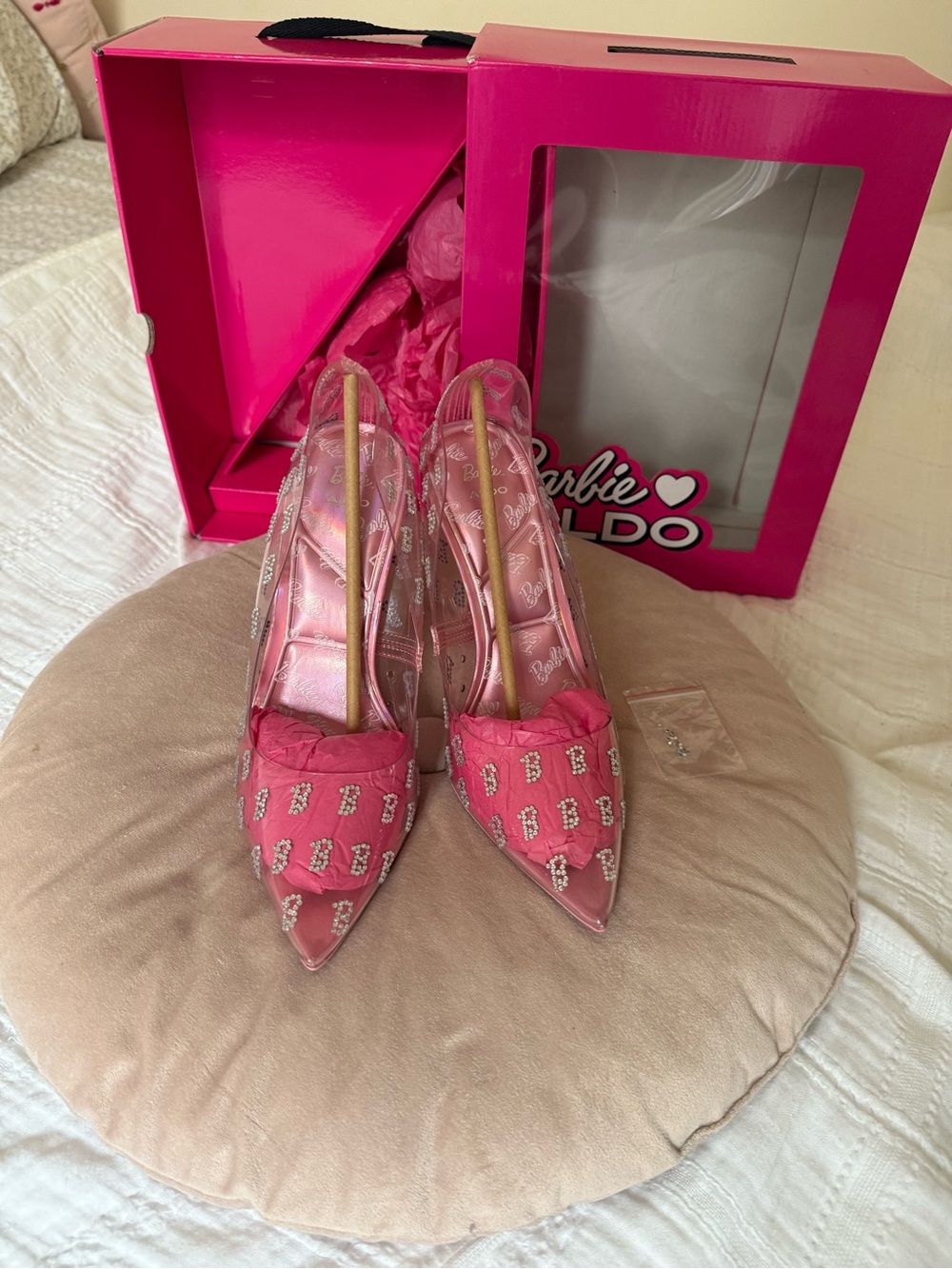 ALDO x Barbie Hot Pink Clear Rhinestone Heels - Picture 4 of 6